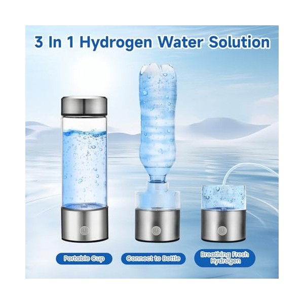 Générateur de bouteille deau à hydrogène 3 en 1 – Purificateur deau portable de 450 ml, eau Kangen, bouteille deau hydrogé