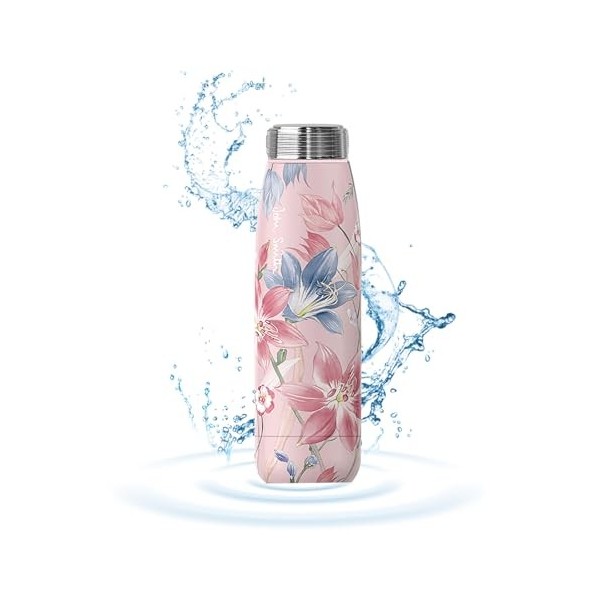 JOHNSMITH Bouteille deau alcaline à hydrogène de 425,2 g, crée de leau à pH élevé, bouteille deau portable isotherme en ac