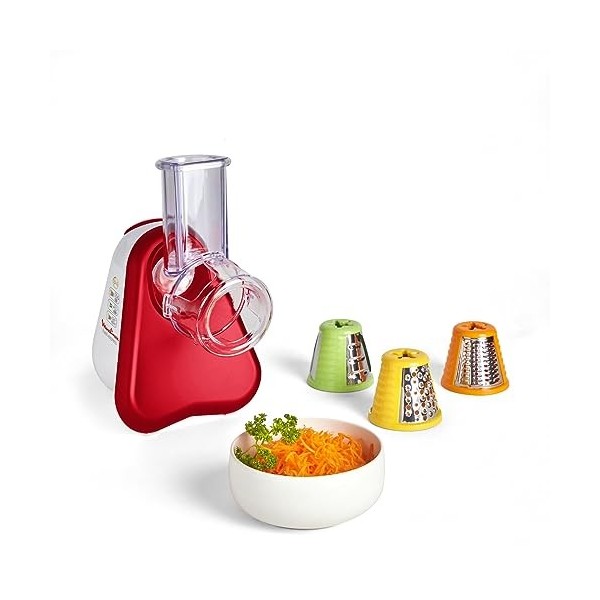 Moulinex Découpe-légumes électrique, Râpe 3-en-1, Système de cônes de couleur facile, Large goulotte, Pièces amovibles compat