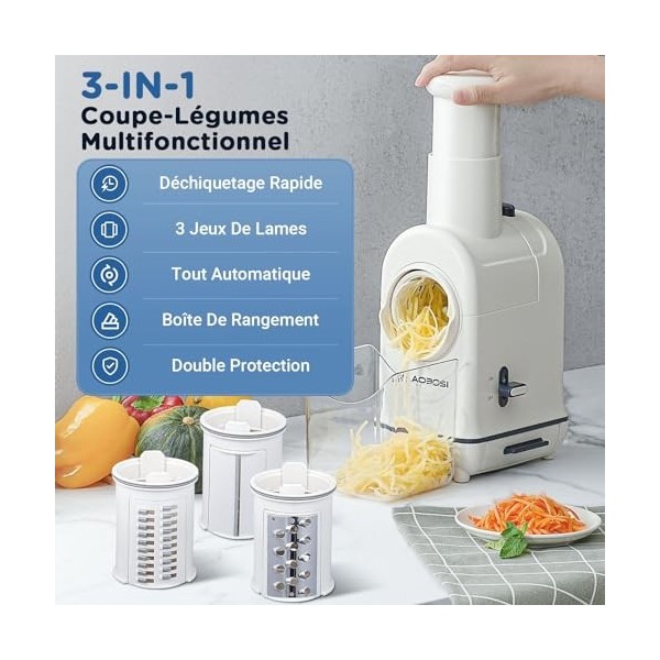 Râpe a Légumes Électrique,AOBOSI Râpe Electrique pour râper et émincer avec une grande fente pour râper les carottes entières
