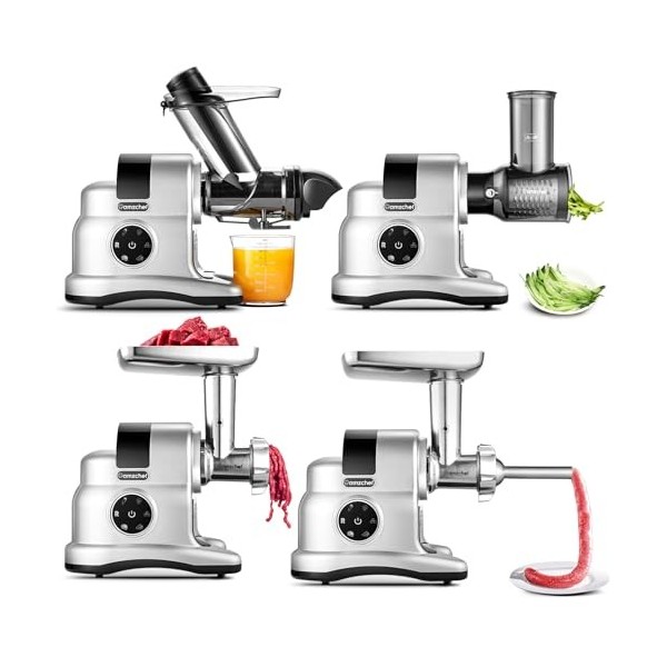 AMZCHEF Machine 4 EN 1 - Extracteur de jus/Rape Legume/Hachoir à viande/Poussoir à Saucisse - Extracteur jus avec ouverture d