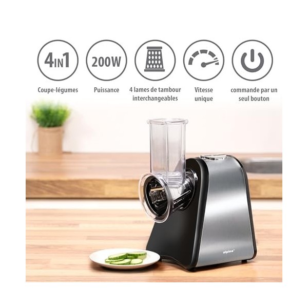 alpina Mandoline Cuisine Électrique - Coupe Legumes Multifonctions - Hachoir Électrique en Acier Inoxydable - Mandoline Coupe