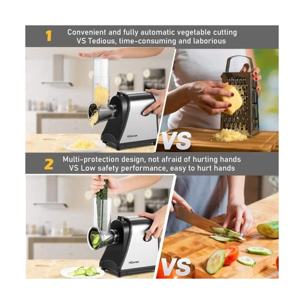 Meykey Coupe-légumes électrique, Hachoir multifonctionnel Râpe 250W avec 5 cônes en acier inoxydable