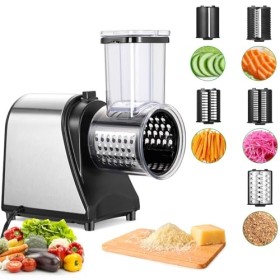 Meykey Coupe-légumes électrique, Gros Calibre Amélioré Rape à Fromage, 250W Râpe a Légumes Électrique, Hachoir Multifonctionn