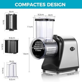 Meykey Coupe-légumes électrique, Gros Calibre Amélioré Rape à Fromage, 250W Râpe a Légumes Électrique, Hachoir Multifonctionn