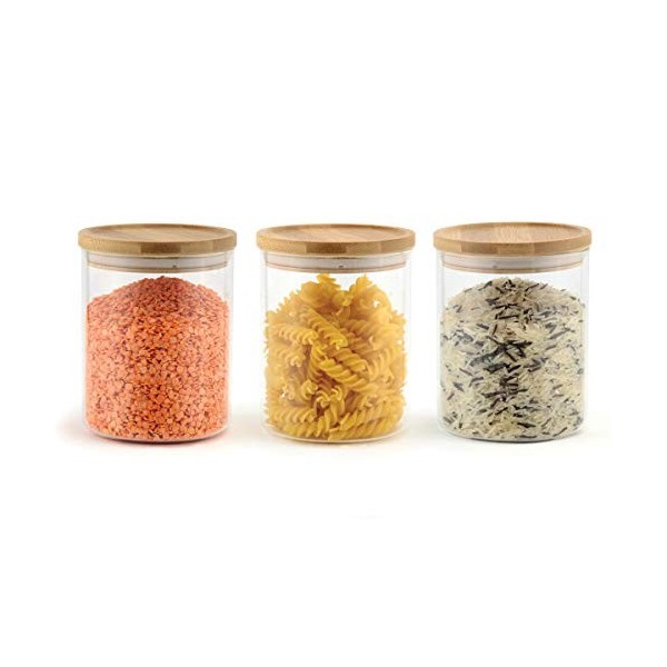 apollo THE HOUSEWARES BRAND Apollo 8999 Lot de 3 bocaux hermétiques en verre avec couvercle en bambou