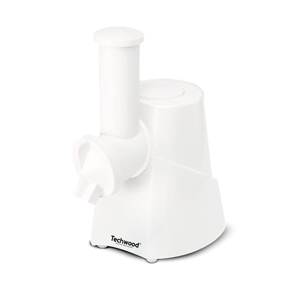 Techwood Découpe Electrique Tout 4 en 1 Râper Emincer Gratter Légumes Fruits Fromage/Sorbetière 150W-TRIC-1440, Blanc, Acier 