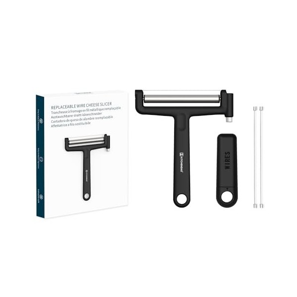KITCHENDAO Trancheuse à fromage en fil de fer remplaçable, 50 % fils plus résistants avec mécanisme de fixation de fil de 2e 