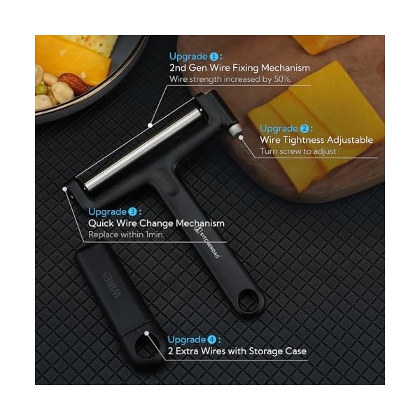 KITCHENDAO Trancheuse à fromage en fil de fer remplaçable, 50 % fils plus résistants avec mécanisme de fixation de fil de 2e 