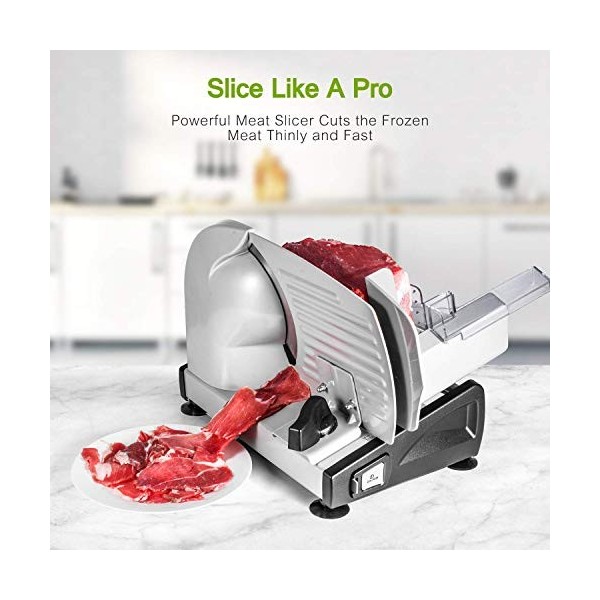 Trancheuse Électrique, Trancheuse à Jambon avec Interrupteur Sécurité Enfants, Lame en Acier Inoxydable, Epaisseur Réglage de