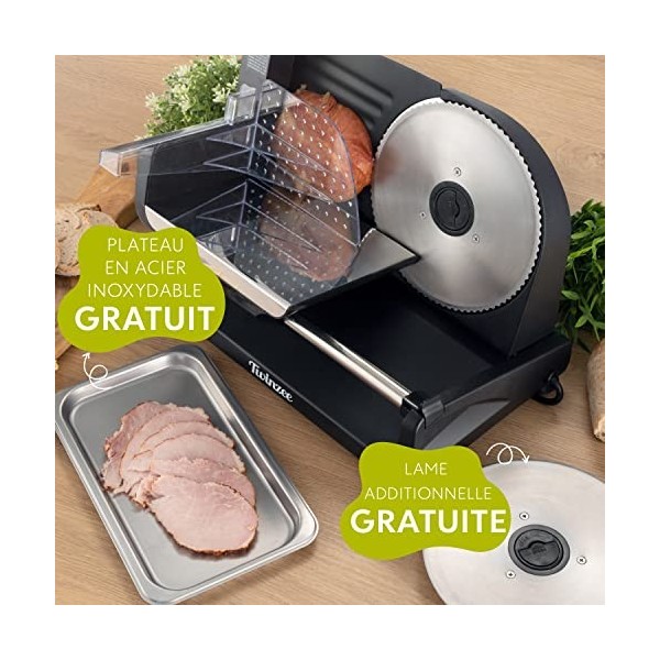 Trancheuse Electrique 150W Twinzee - Trancheuse à Jambon Professionnelle Réglable 0-15mm - 2 Lames Coupe Saucisson, Pain et V