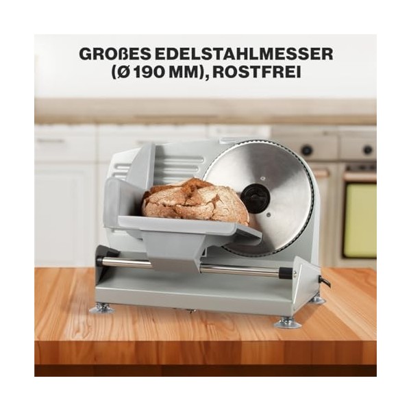 Clatronic Trancheuse universelle avec lame en acier inoxydable Ø 190 mm | Trancheuse à pain électrique | Épaisseur de coupe r