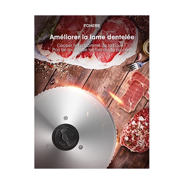 Trancheuse Electrique 200W à Jambon et Saucisson, 2 Lames Détachable de 19 cm, 0-15 dépaisseur Précise, Commutateur de Rainu