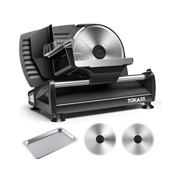 Trancheuse électrique 200 watts en acier inoxydable – Robot culinaire réglable de 0 à 15 mm – 2 lames – Trancheuse à saucisse