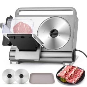 Moongiantgo Trancheuse Électrique Pliable Trancheuse à Jambon, Interrupteur Sécurité Enfant, Double Lame En Acier Inox Amovib