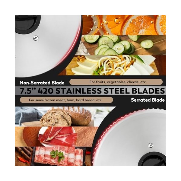 Moongiantgo Trancheuse Électrique Pliable Trancheuse à Jambon, Interrupteur Sécurité Enfant, Double Lame En Acier Inox Amovib
