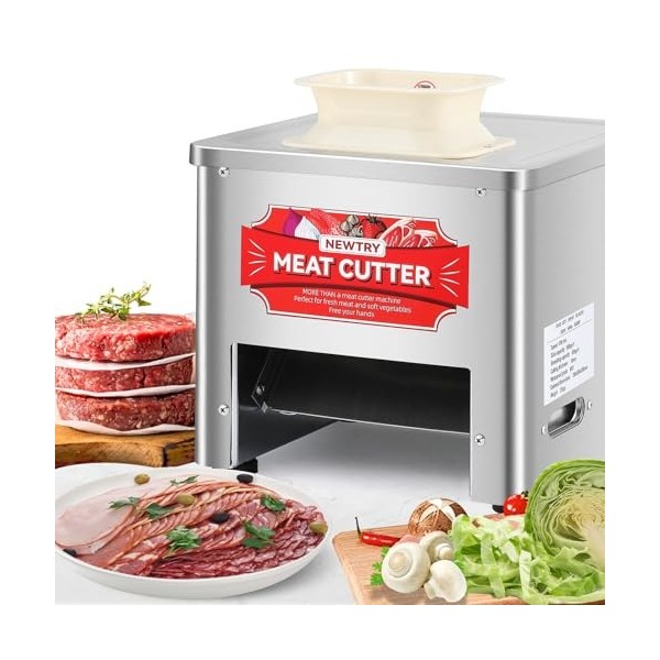 NEWTRY Trancheuse à viande commerciale avec couteau de 10 mm, 160 kg/h Couper les tranches 550 W pour les restaurants, les ca