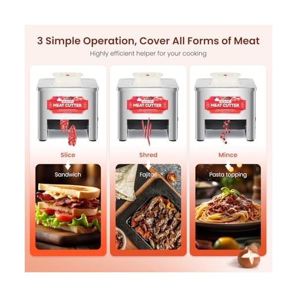 NEWTRY Trancheuse à viande commerciale avec couteau de 10 mm, 160 kg/h Couper les tranches 550 W pour les restaurants, les ca