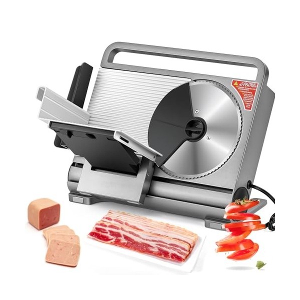 Moongiantgo Trancheuse Électrique Pliable Trancheuse à Jambon avec Interrupteur Sécurité Enfant, Lame en Acier Inox Amovible 