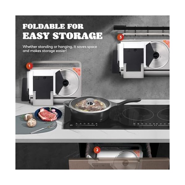 Moongiantgo Trancheuse Électrique Pliable Trancheuse à Jambon avec Interrupteur Sécurité Enfant, Lame en Acier Inox Amovible 