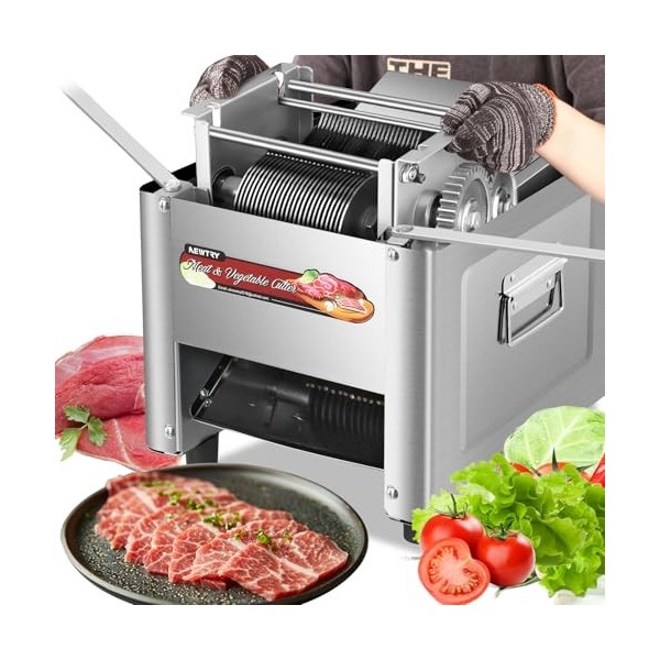 NEWTRY Machine à couper la viande commercia électrique avec lame de 3.5mm, 750W Trancheur de viande en acier inoxydable pour 