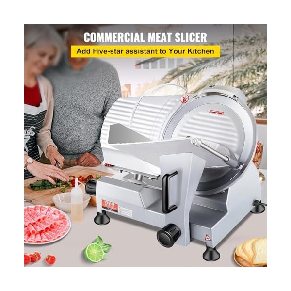 VEVOR Trancheuse Électrique Commerciale 240 W Trancheuse à Jambon Lame 250 mm 350-400 tr/min Trancheuse Charcuterie en Acier 
