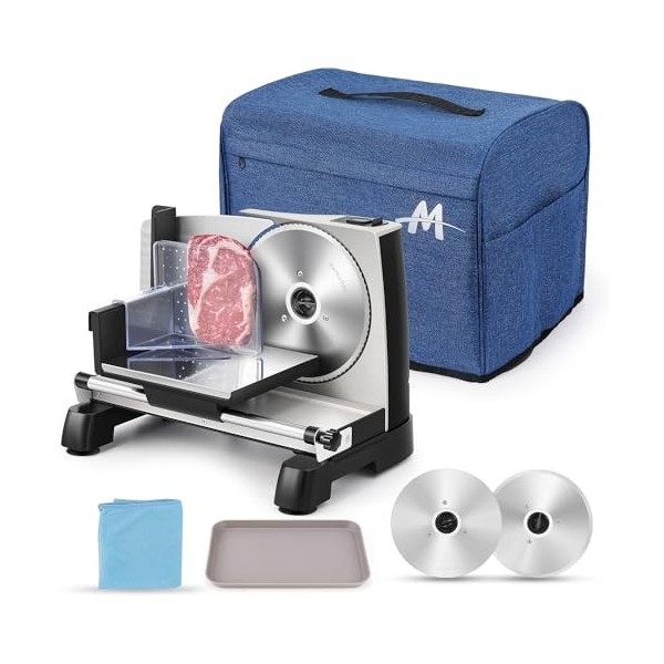 Moongiantgo Trancheuse Électrique Trancheuse à Jambon avec Interrupteur Sécurité Enfant, Lame en Acier Inox Amovible de 19cm,