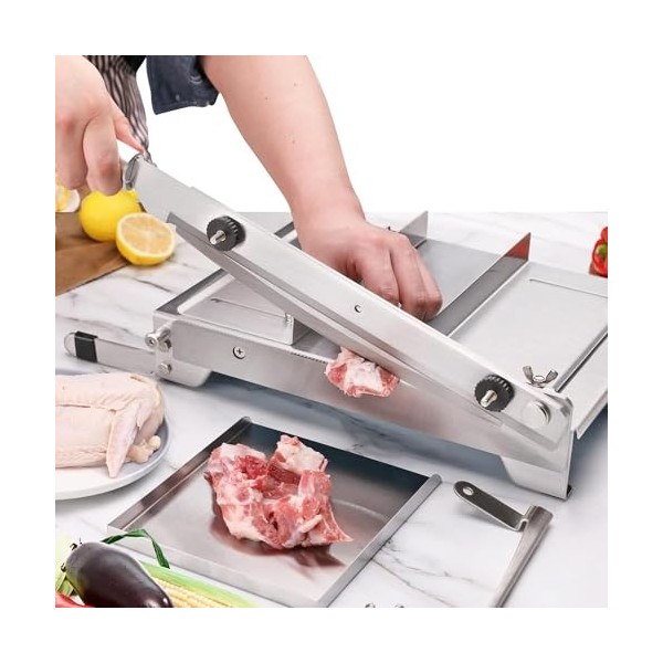 Moongiantgo Trancheuse Manuelle Machine de Découpe de Viande Congelée Coupe Os en Acier Inoxydable, Doubles Lames, Épaisseur 