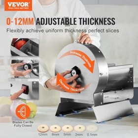 VEVOR Trancheuse Électrique 0-12 mm Épaisseur Réglable, Coupe-Légumes Fruits Commercial, Convertible en Manuelle, Machine à T