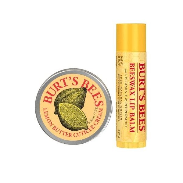 Coffret cadeau Burts Bees pour les lèvres et les mains, baume à lèvres à la cire dabeille et mini crème à cuticules, éditio