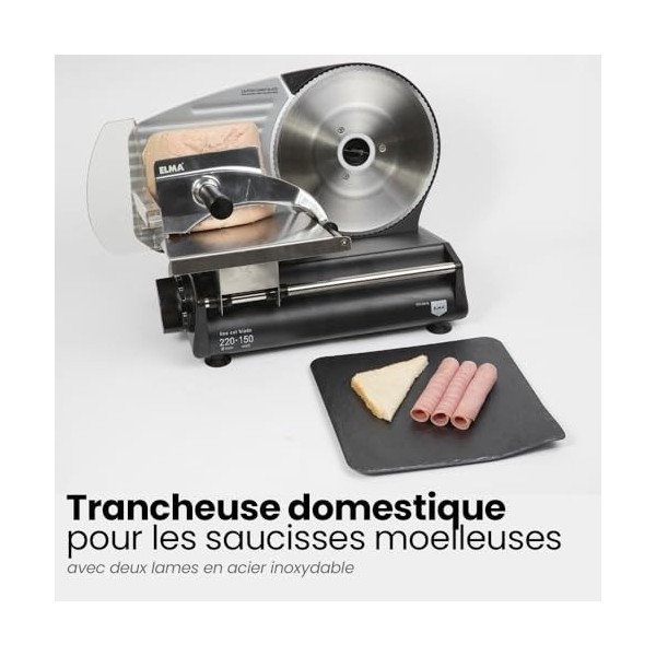 Elma Trancheuse électrique Premium CFD220 XL avec 2 lames | Ø 220 mm | 150W, 31 x 25 x 41 cm | Lames amovibles en acier inoxy