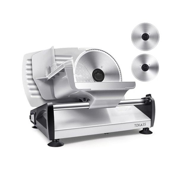 Trancheuse Electrique 150W - Trancheuse à Jambon Professionnelle Réglable 0-15mm - 2 Lames Coupe Saucisson, Pain et Viande No