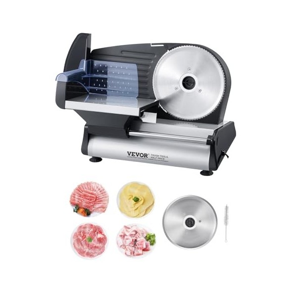 VEVOR Trancheuse à viande domestique, 180 W, trancheuse électrique pour aliments de charcuterie, avec 2 lames en acier inox d