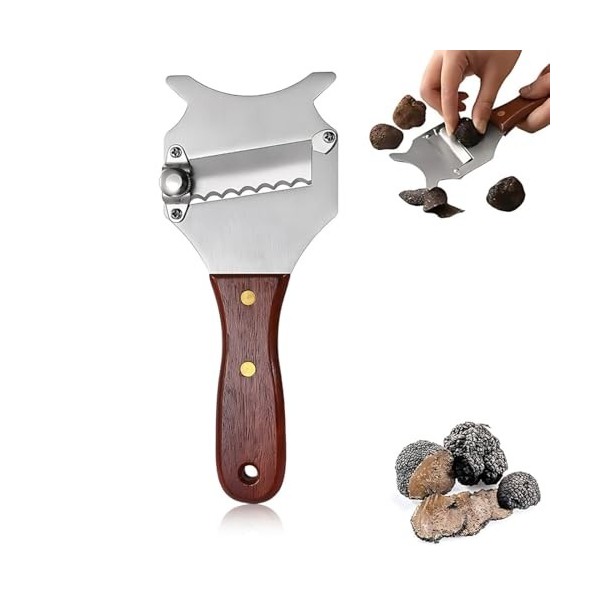 NOPKESV 1 pièce Coupe Truffe,Trancheur Professionnel,Coupe-Fromage,Rape,Rasoir Réglable avec Poignée en Bois pour Légumes,Ail