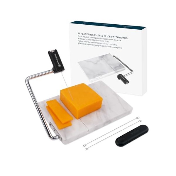 KITCHENDAO Trancheuse à fromage en fil métallique remplaçable avec planche, trancheuse à fromage réglable à serrage réglable,
