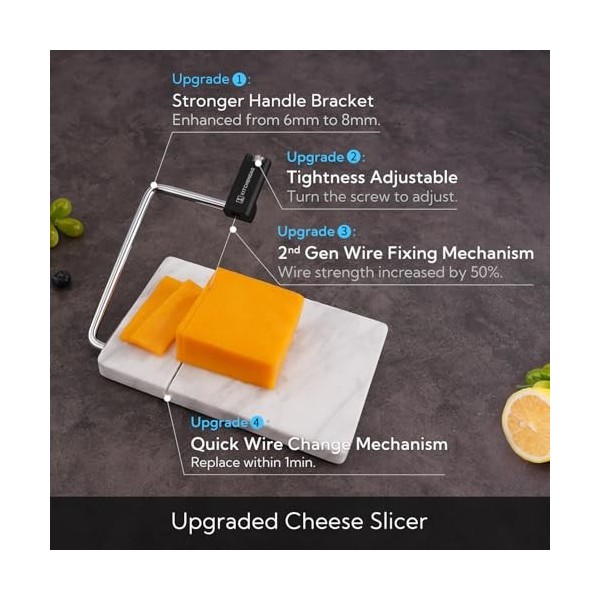 KITCHENDAO Trancheuse à fromage en fil métallique remplaçable avec planche, trancheuse à fromage réglable à serrage réglable,