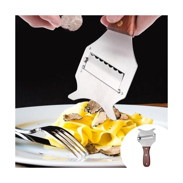 YANGWEN Trancheuse à Truffes,Trancheuse à Fromage en Acier Inoxydable Outils de Cuisine,avec Manche en Bois pour Couper Les T
