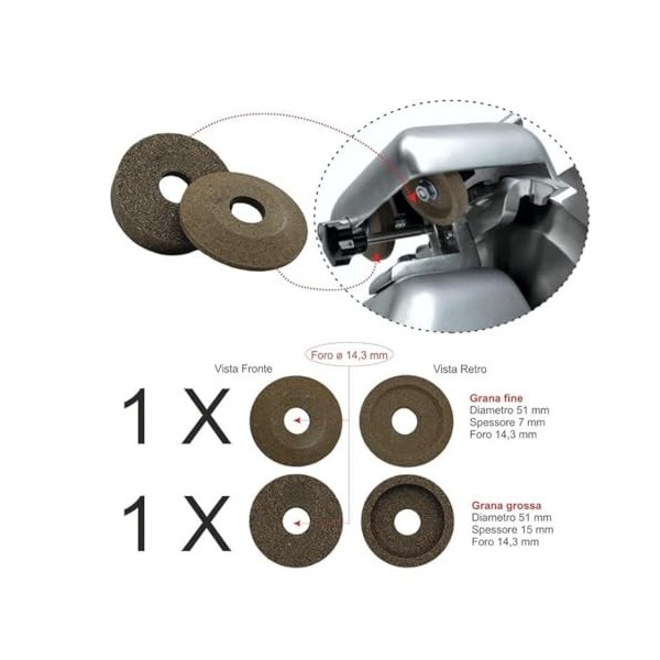 Paire démerigles n.2 Grain grossier ø51 mm - H15 mm - Ø trou 14,3 mm - Grain fin ø 51 mm h7 mm ø trou 14,3 mm-aiguiseur ai
