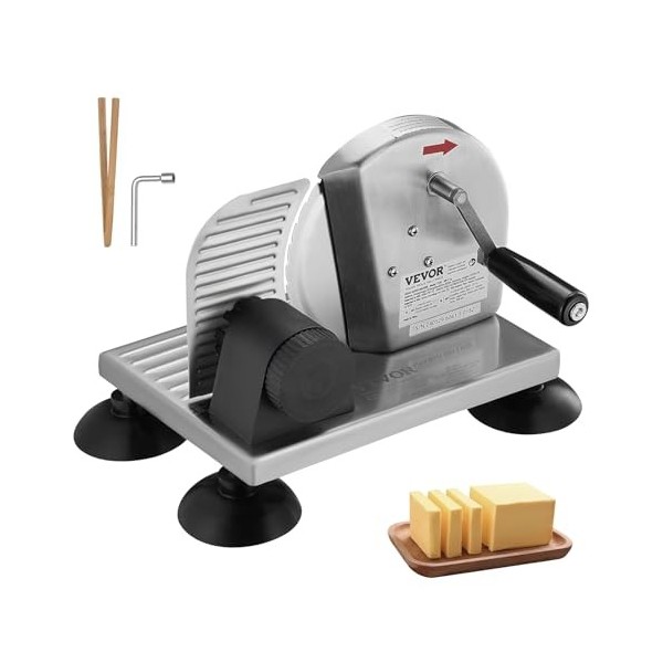 VEVOR Trancheuse à Pain Manuelle, Épaisseur Réglable 0-152 mm, Coupe-Fromage et Beurre avec Lame en Acier Inoxydable Micro-De