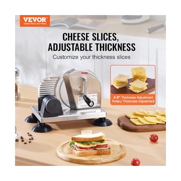VEVOR Trancheuse à Pain Manuelle, Épaisseur Réglable 0-152 mm, Coupe-Fromage et Beurre avec Lame en Acier Inoxydable Micro-De