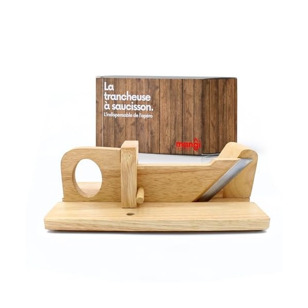 Mangi - Trancheuse à saucisson en bois - Lindispensable de lapéro pour vous, vos amis et votre famille - Bois éco-responsab