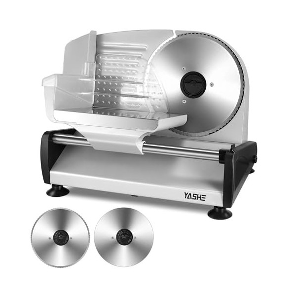 YASHE SL-518 Trancheuse Électrique - Trancheuse à Jambon 250W avec Épaisseur Réglable de 0 à 15mm, 2 Lames Amovibles en Acier