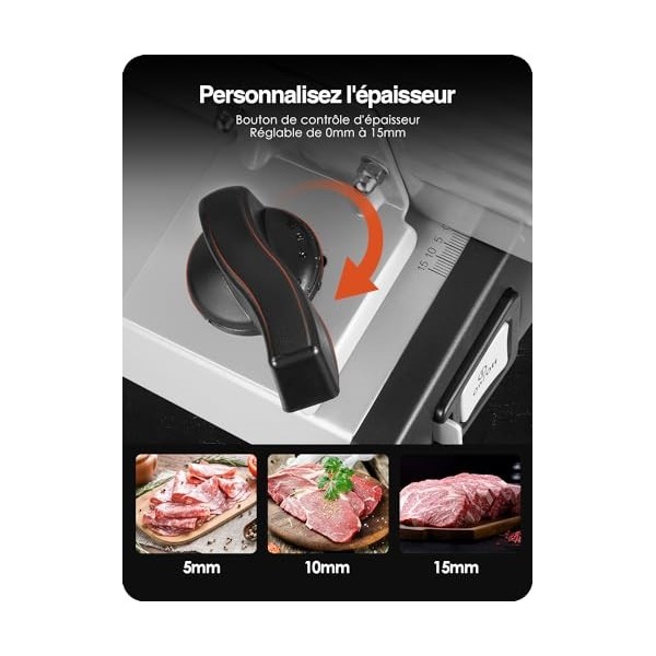 YASHE SL-518 Trancheuse Électrique - Trancheuse à Jambon 250W avec Épaisseur Réglable de 0 à 15mm, 2 Lames Amovibles en Acier