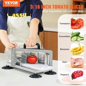 VEVOR Coupe-tomates Commerciale, Trancheuse à Tomates de 4,8 mm, Trancheur pour Tomates Robuste en Acier Inoxydable, avec Pie