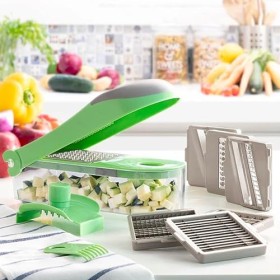 Trancheuse manuelle 3 en 1 – Coupe-légumes, Mandoline et râpe avec 7 options de coupe, recettes et accessoires de nettoyage, 