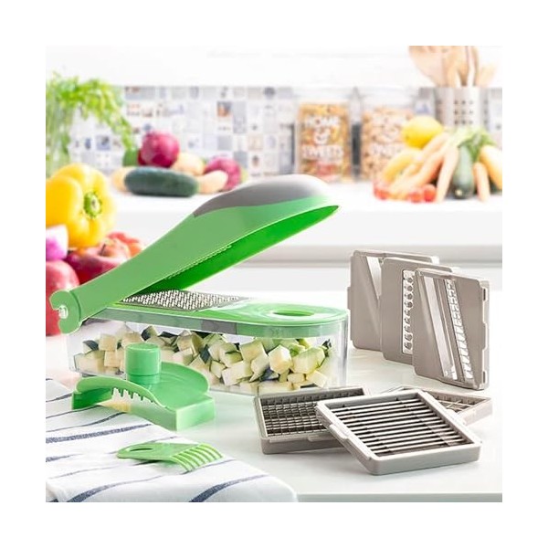 Trancheuse manuelle 3 en 1 – Coupe-légumes, Mandoline et râpe avec 7 options de coupe, recettes et accessoires de nettoyage, 