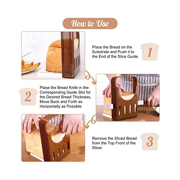 Trancheuse à pain, à pain, à toast, à sandwich, pliable, instructions de coupe réglables, manuel réglable, ustensile de cuisi