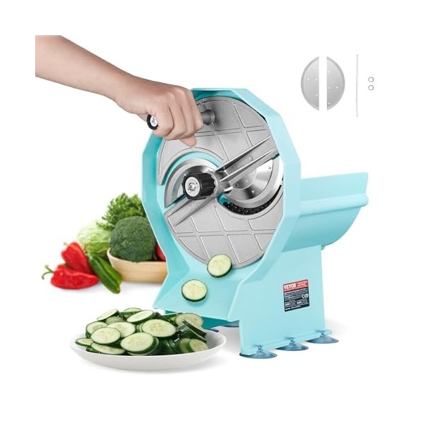 VEVOR Trancheuse Manuelle pour Légumes et Fruits, Coupe-Légumes Épaisseur Réglable 0-12 mm, Double Ports dAlimentation, Lame