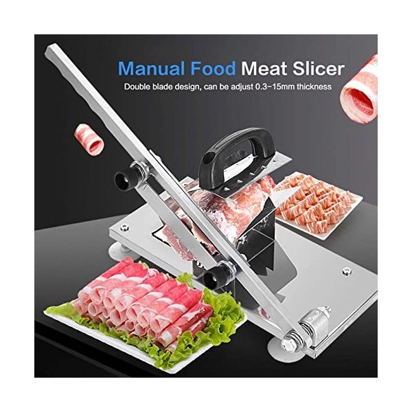 Coupe-Viande, Trancheuse de Viande Congelée Réglable 0,3-15 Mm, Coupe-bœuf de Mouton Manuel, Coupe-porc, Rouleau de Feuilles 