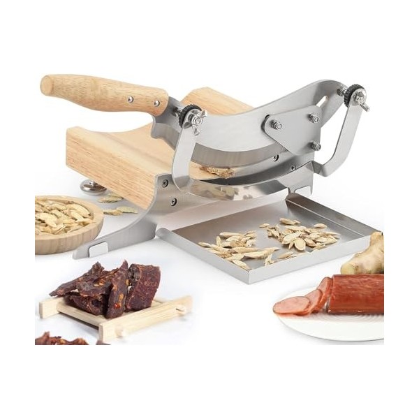 Moongiantgo Trancheuse de Médecine Chinoise Trancheuse Manuelle à Rayon de Biltong Épaisseur Réglable de 0-12mm, avec Plateau